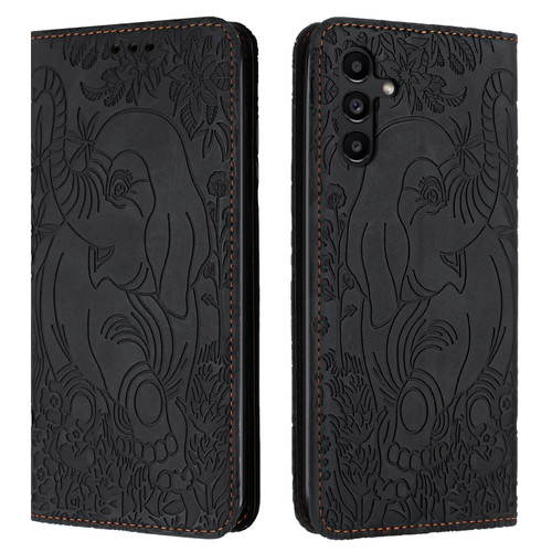 Samsung Galaxy A16 5G Retro Elephant Embossed Leather Phone Case - Black